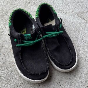 Hey Dude Kids Moccasins in Black with Green Accents